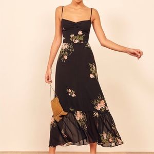Reformation Black Floral Emersyn Dress, Size 0